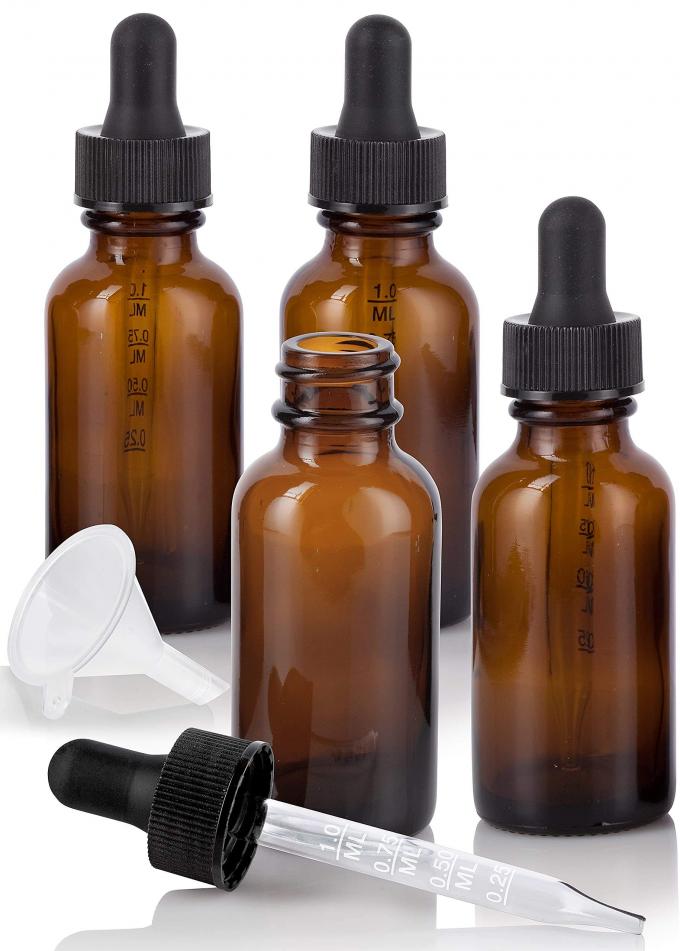 पिपेट के साथ स्नातक स्केल एम्बर ग्लास प्रसाधन सामग्री कंटेनर 0.7oz 30 मिलीलीटर ड्रॉपर बोतलें 3