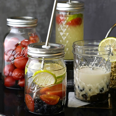 16Oz 8 Oz Wide Mouth Mason Jars Pint Straw Glass Bottle Crackproof