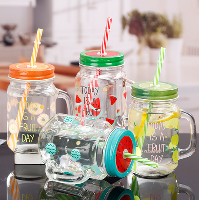 16Oz 8 Oz Wide Mouth Mason Jars Pint Straw Glass Bottle Crackproof