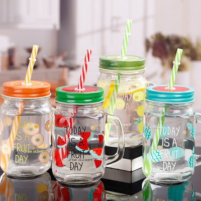 16Oz 8 Oz Wide Mouth Mason Jars Pint Straw Glass Bottle Crackproof