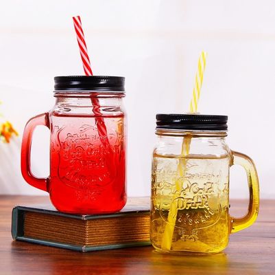 ISO Red Blue Colored Mason Jars With Handles 12.3in 4.7pounds Regular Mouth