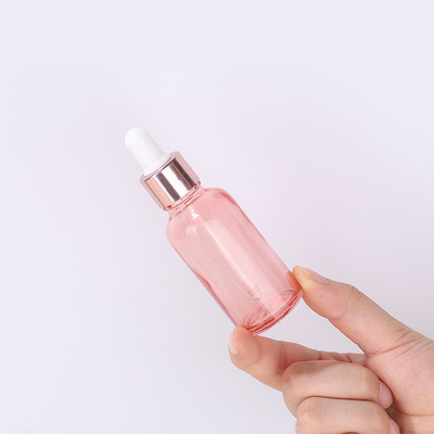 Round Glass Cosmetic Containers Pink Dropper Bottle 10ml To 100ml