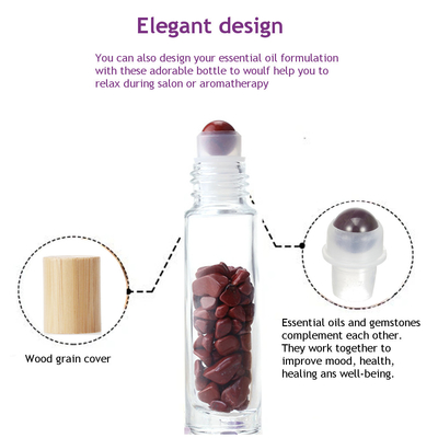 10ml Glass Roll On With Gemstone Essential Oil Roller Bottle With Bamboo Cap