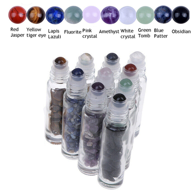 10ml Glass Roll On With Gemstone Essential Oil Roller Bottle With Bamboo Cap