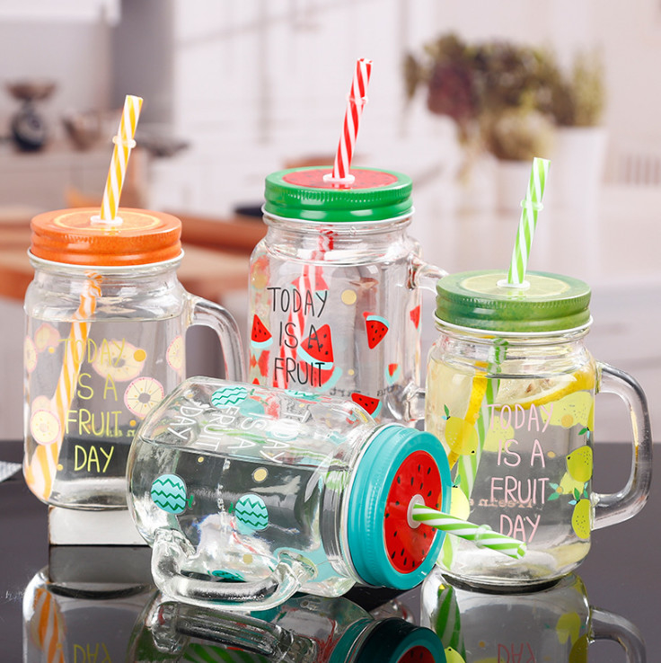 16Oz 8 Oz Wide Mouth Mason Jars Pint Straw Glass Bottle Crackproof